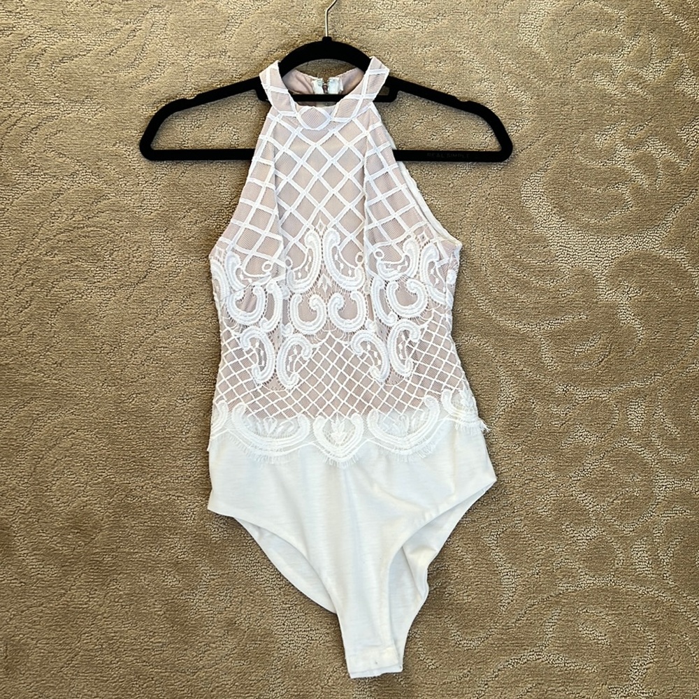 White lace halter bodysuit